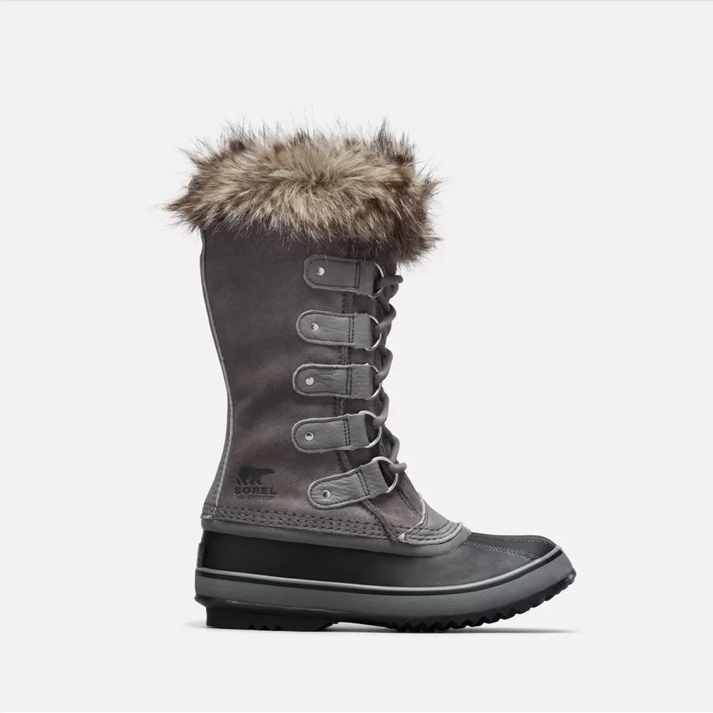 Sorel Joan Of Artic Gray Waterproof Suede Faux Fur Felt Lined Winter Boots Sz 8